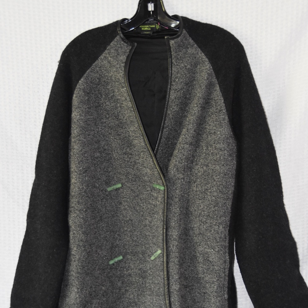 Shanghai Tang Wool Color Block Coat Jacket Bamboo… - image 1